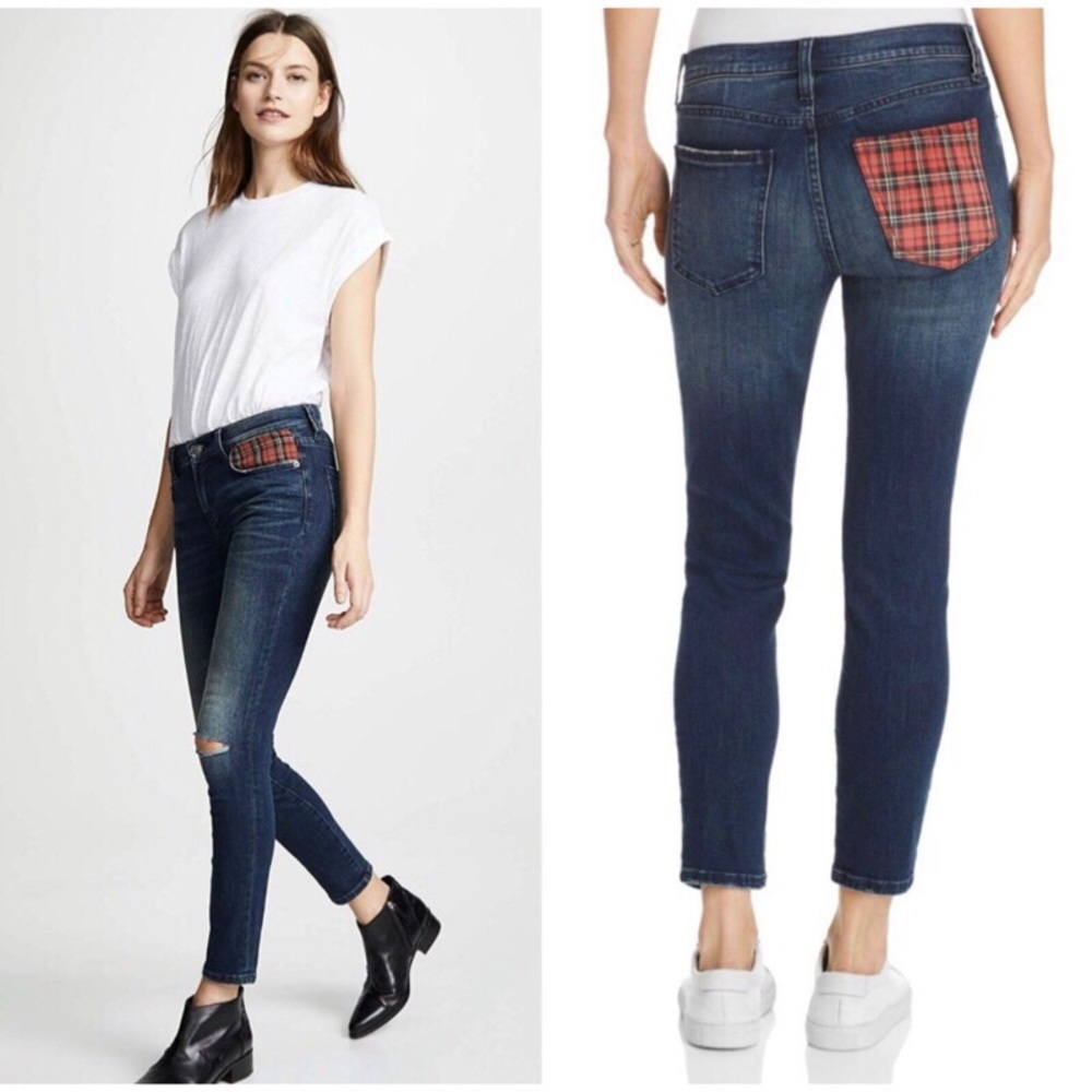 Current/Elliott Stiletto Distressed Plaid Jeans 29